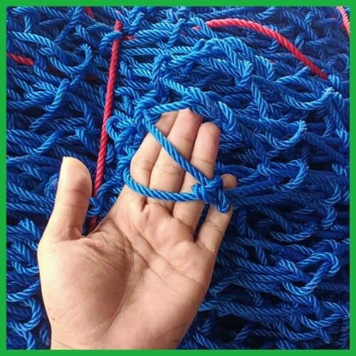 Jaring tambang plastik tebal 5 mm - Biru, lubang 10 cm