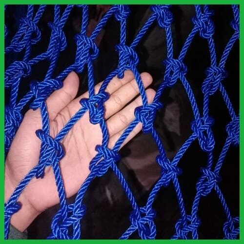 Jaring tambang plastik tebal 5 mm - Biru, lubang 10 cm
